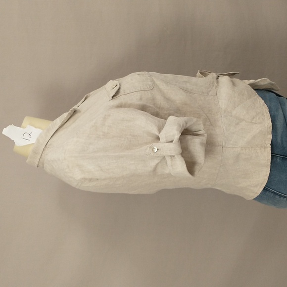 Natural 100% Linen Short Tie Front Top Sexy Safari Neutral Shirt 41" Bust MrkLg - Picture 12 of 13